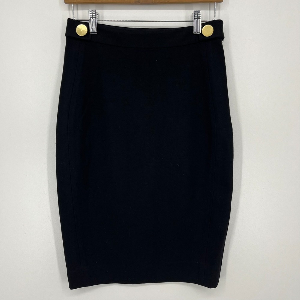 Diane Von Furstenberg Pencil Skirt Women's 8 Black Panel Acmis Silk Gold‎ Button